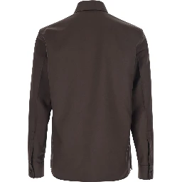 Brown Shirt with Classic Collar and Horsebit on the Front in Cotton Blend and Fabric Man