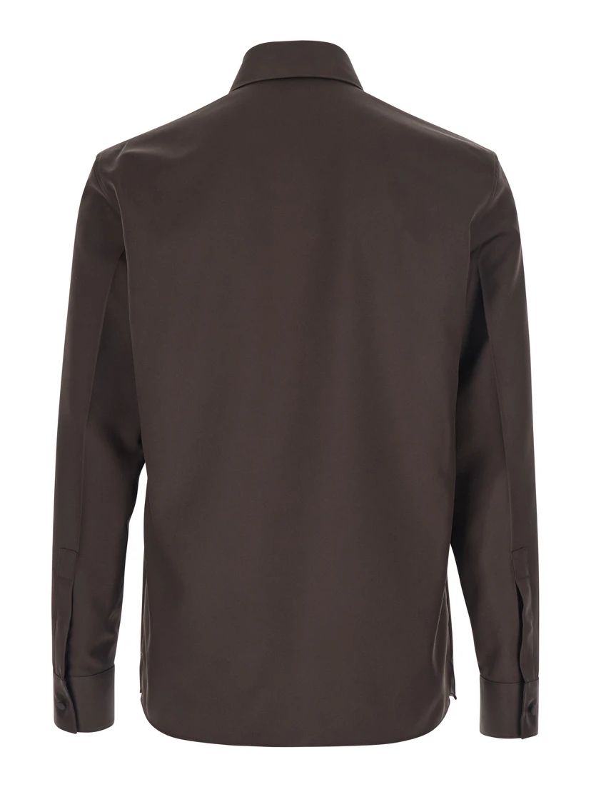 Brown Shirt with Classic Collar and Horsebit on the Front in Cotton Blend and Fabric Man