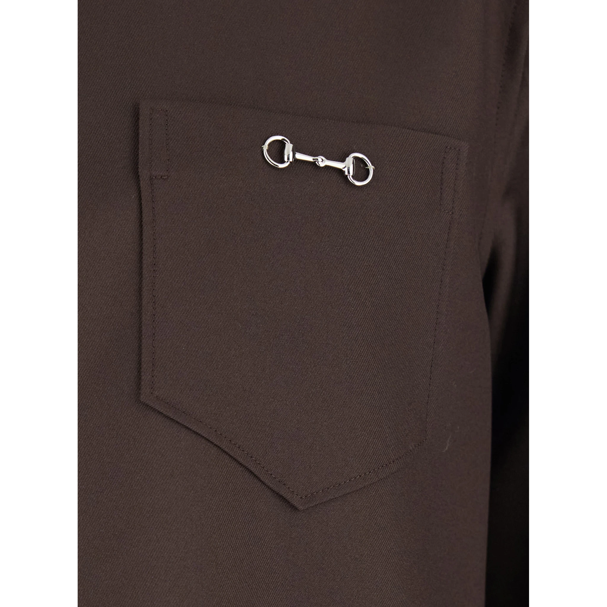 Brown Shirt with Classic Collar and Horsebit on the Front in Cotton Blend and Fabric Man