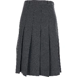 Grey Pleated Midi Skirt with Belt Loops and Side Concealed Closure in Wool Woman