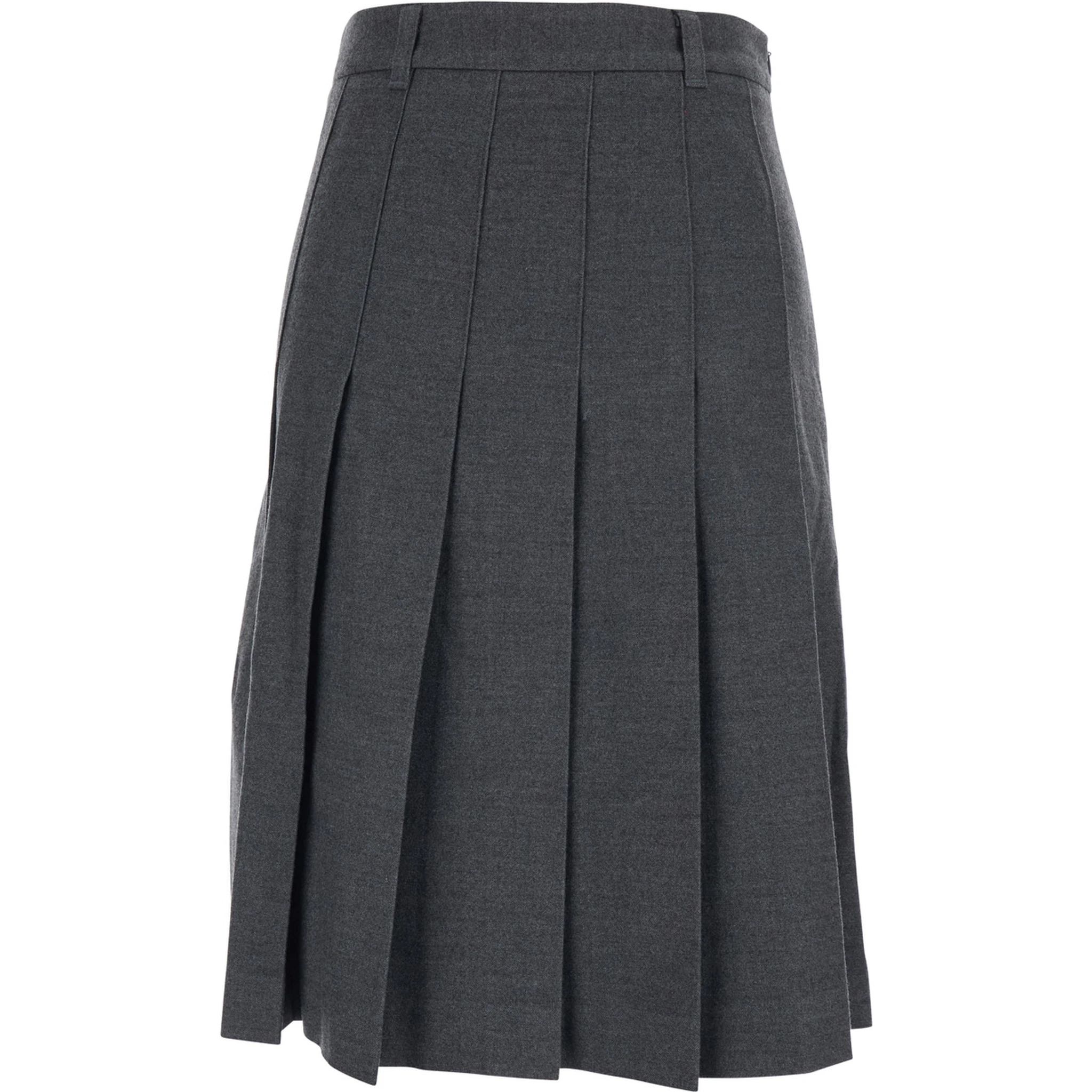 Grey Pleated Midi Skirt with Belt Loops and Side Concealed Closure in Wool Woman