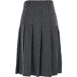 Grey Pleated Midi Skirt with Belt Loops and Side Concealed Closure in Wool Woman
