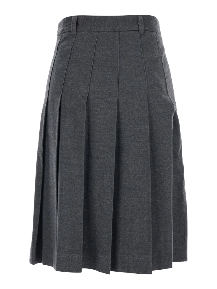 Grey Pleated Midi Skirt with Belt Loops and Side Concealed Closure in Wool Woman alternative