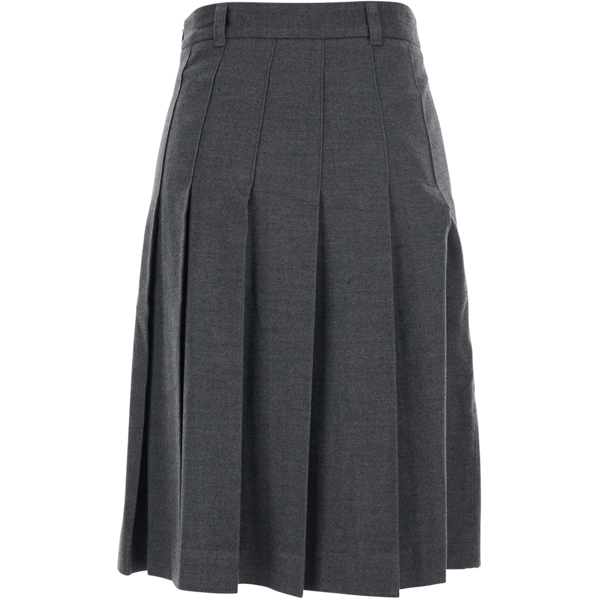 Grey Pleated Midi Skirt with Belt Loops and Side Concealed Closure in Wool Woman
