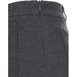 Grey Pleated Midi Skirt with Belt Loops and Side Concealed Closure in Wool Woman