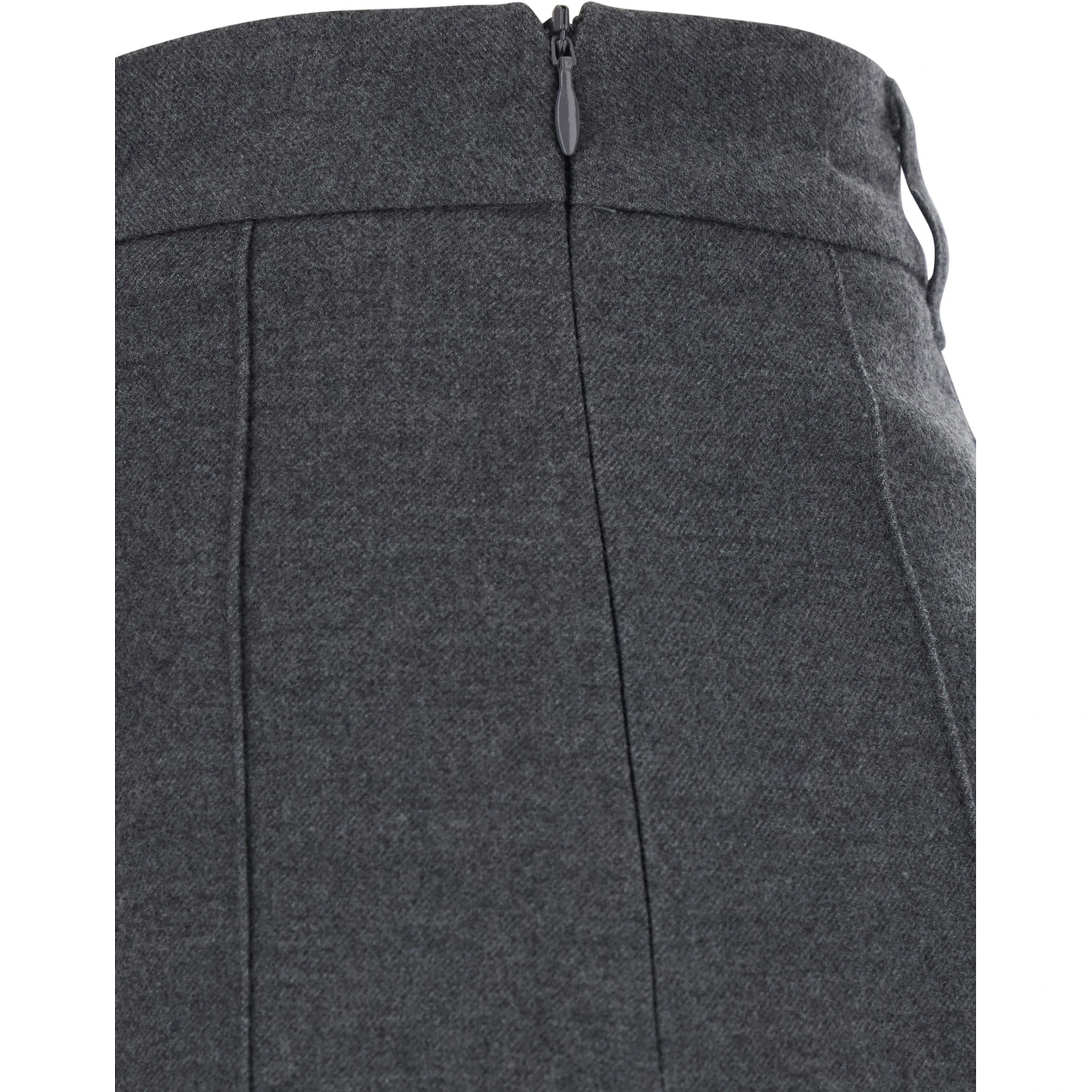 Grey Pleated Midi Skirt with Belt Loops and Side Concealed Closure in Wool Woman