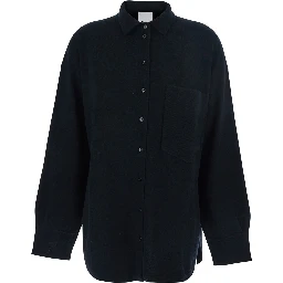 Black Shirt with Chest Pocket in Wool Blend Woman