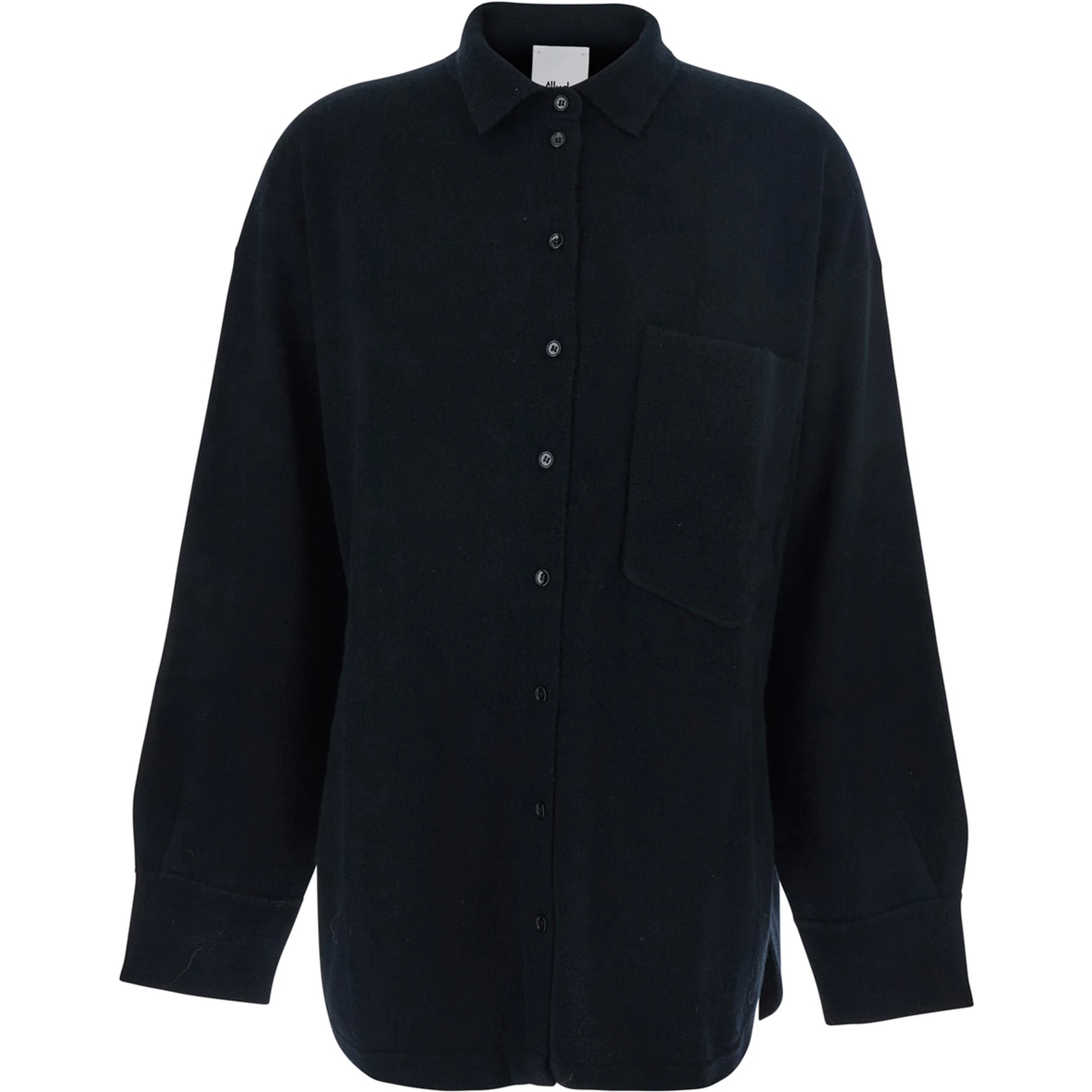 Black Shirt with Chest Pocket in Wool Blend Woman