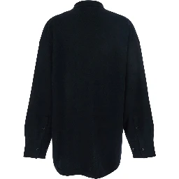 Black Shirt with Chest Pocket in Wool Blend Woman