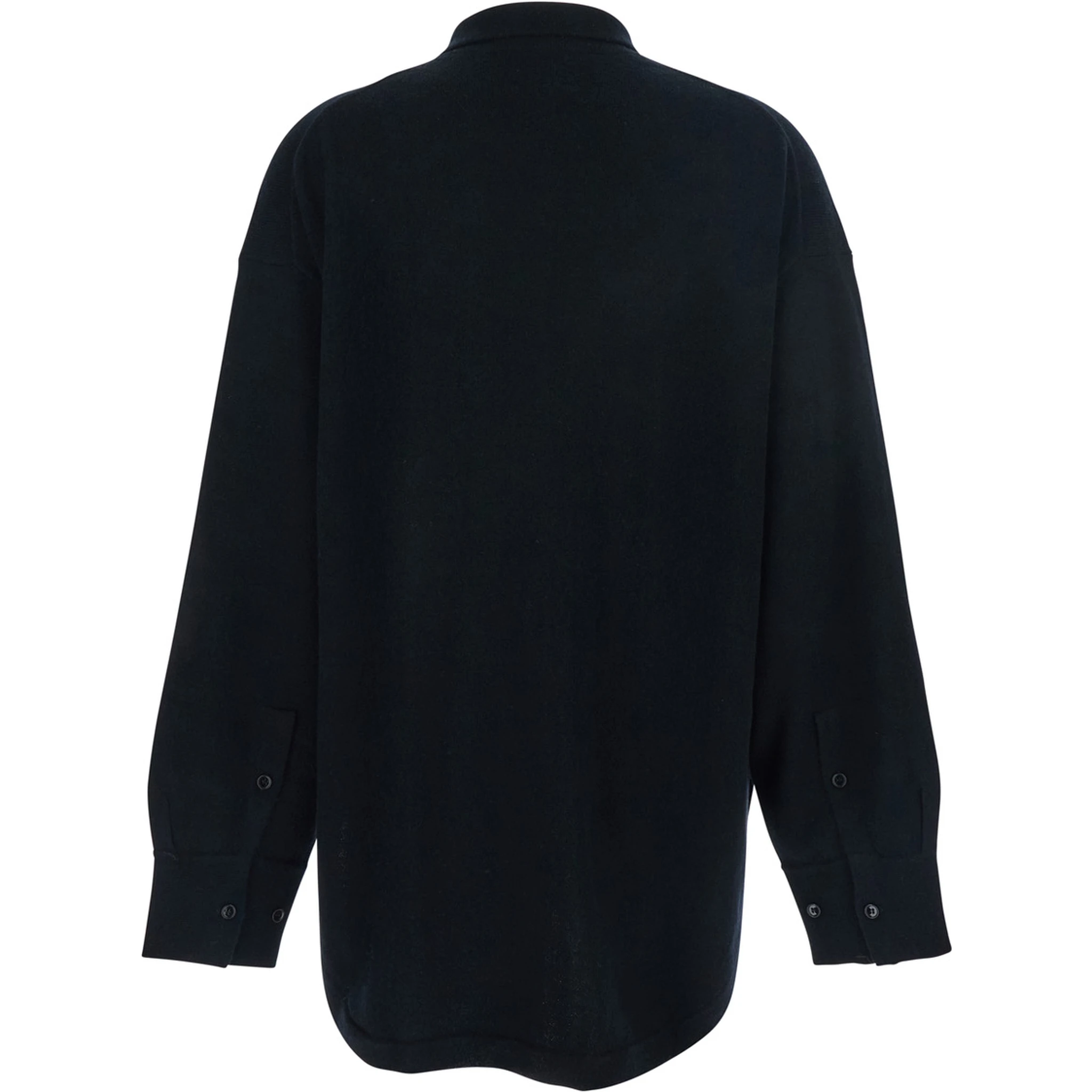 Black Shirt with Chest Pocket in Wool Blend Woman