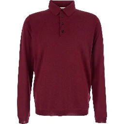 Bordeaux Polo Shirt with Classic Collar and Long Sleeves in Virgin Wool Man