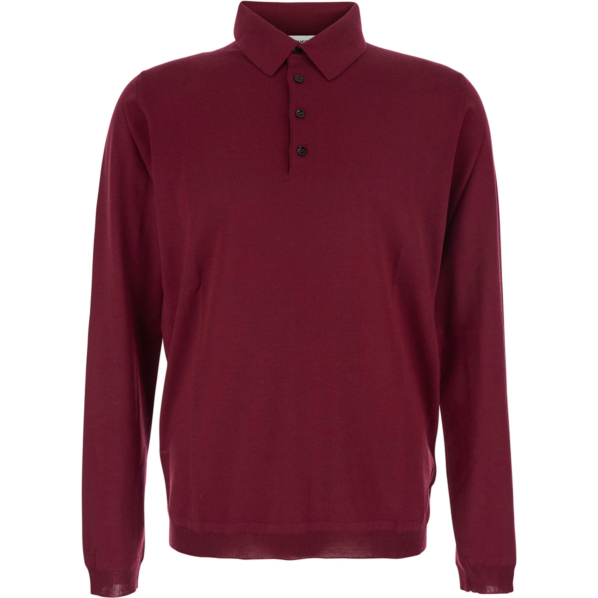 Bordeaux Polo Shirt with Classic Collar and Long Sleeves in Virgin Wool Man