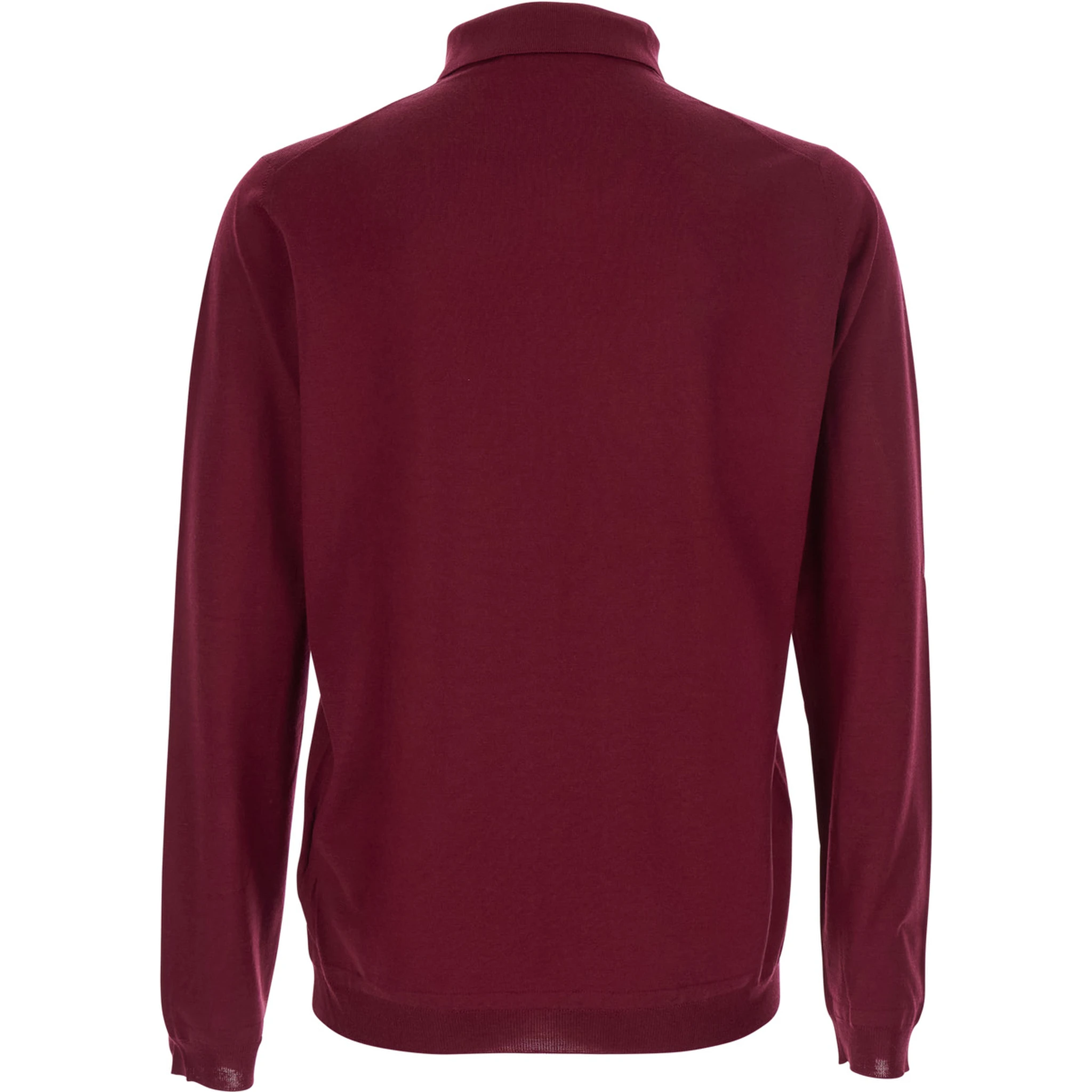 Bordeaux Polo Shirt with Classic Collar and Long Sleeves in Virgin Wool Man
