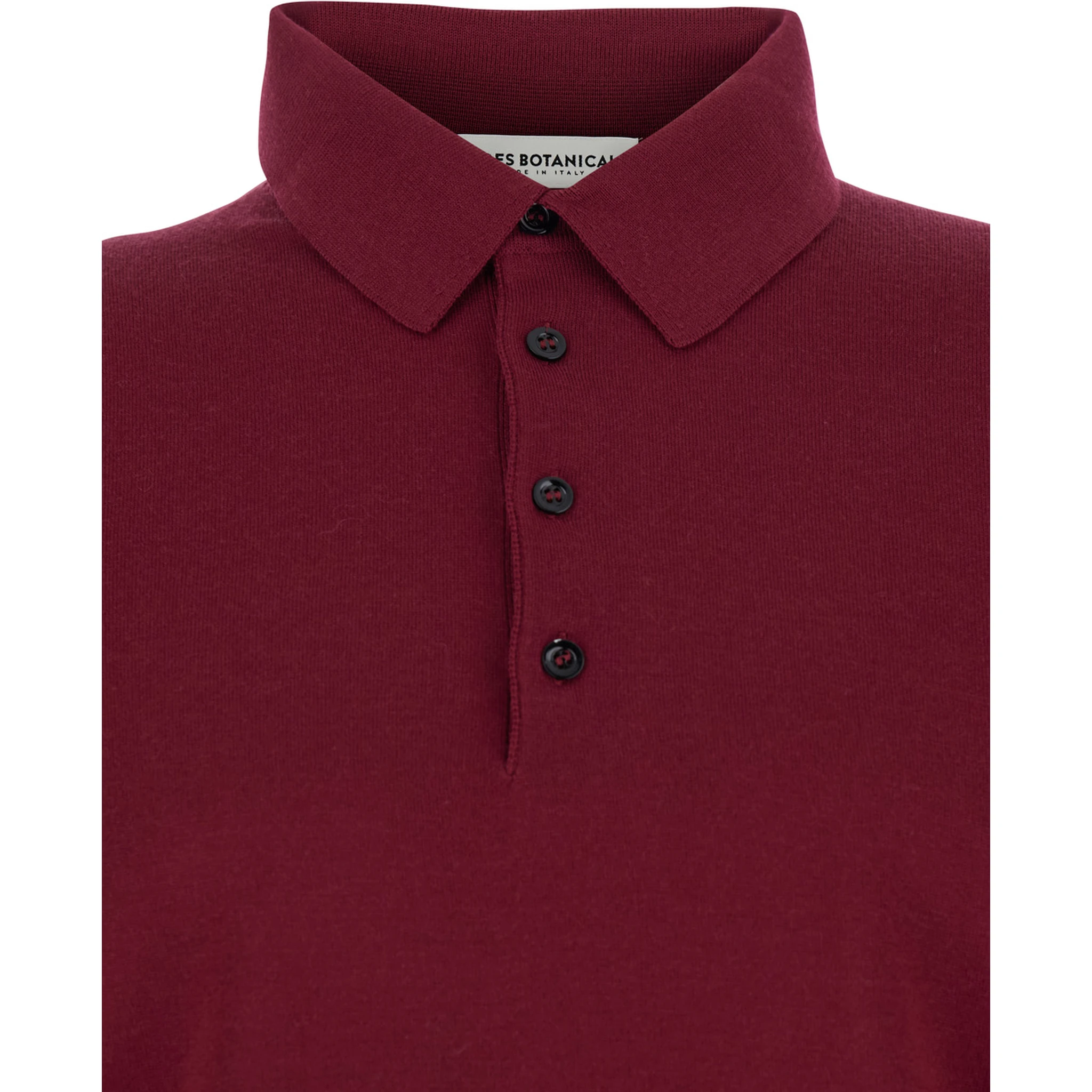 Bordeaux Polo Shirt with Classic Collar and Long Sleeves in Virgin Wool Man