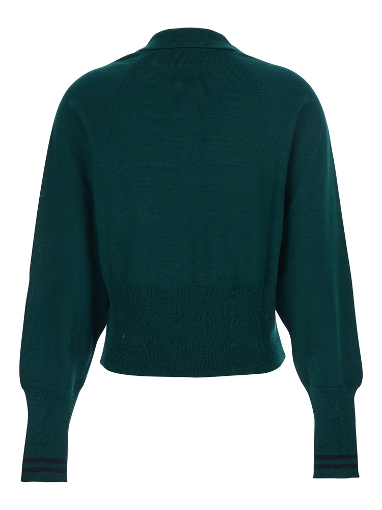 Green Polo Shirt with Wide Classic Collar and Long-Sleeve in Wool Woman alternative
