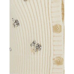 Novah White Cropped Rhinestoned Cardigan with V Neck in Wool and Cashmere Woman