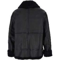 Black Shearling Jacket with Belted Collar in Ecoleather and Ecofur Man