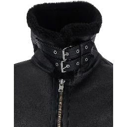Black Shearling Jacket with Belted Collar in Ecoleather and Ecofur Man