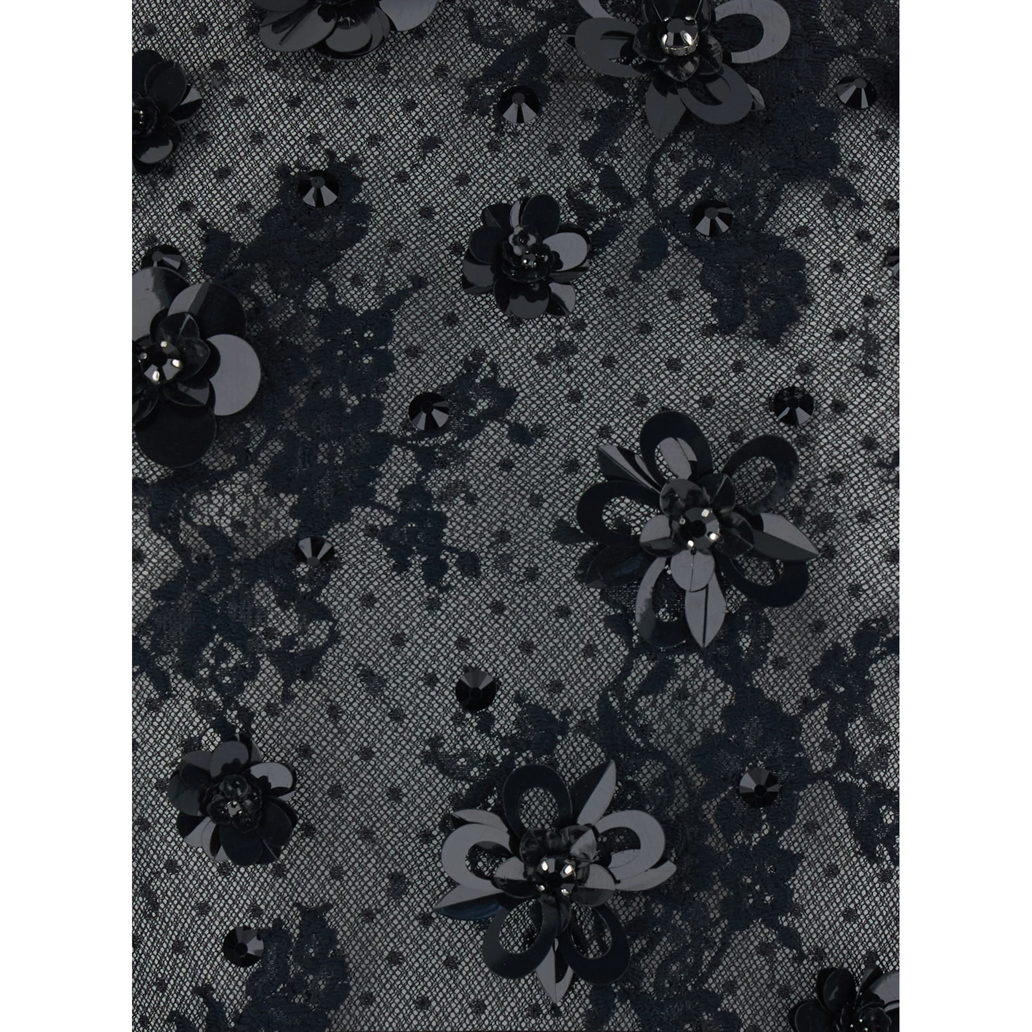 Black Bodysuit with Halterneck and All-Over Floral Embroidery in Tech Fabric Woman