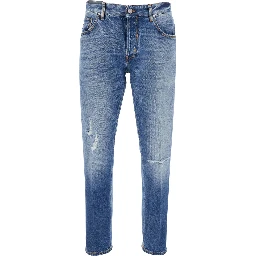 Light-Blue Jeans with Logo Patch on the Rear and Belt Loops in Denim Man