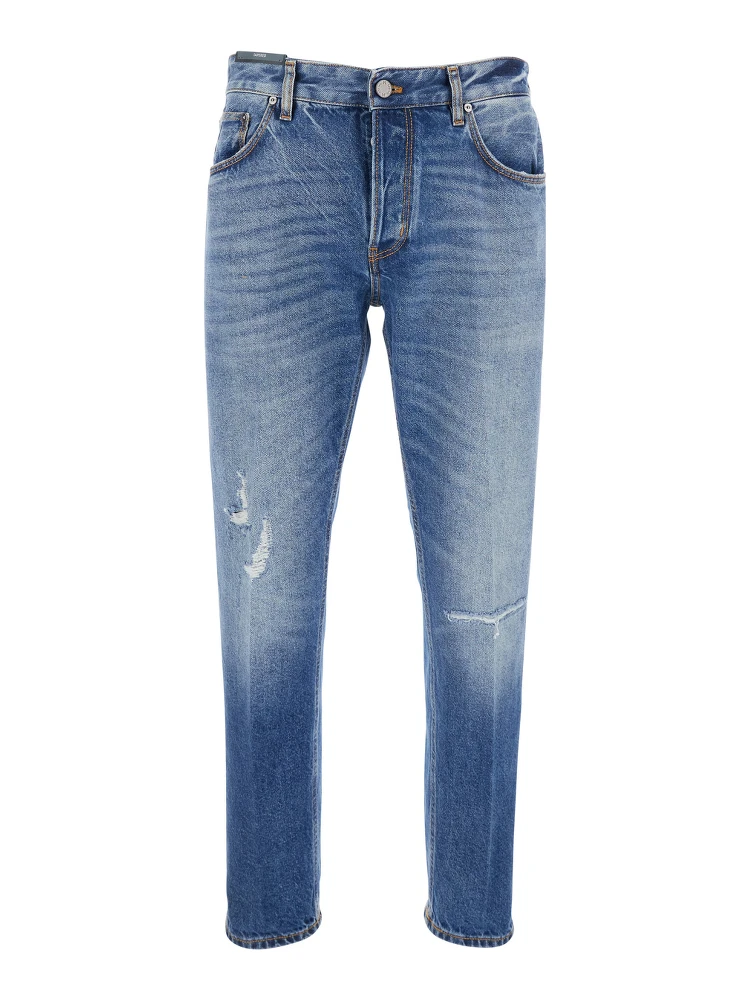 Light-Blue Jeans with Logo Patch on the Rear and Belt Loops in Denim Man