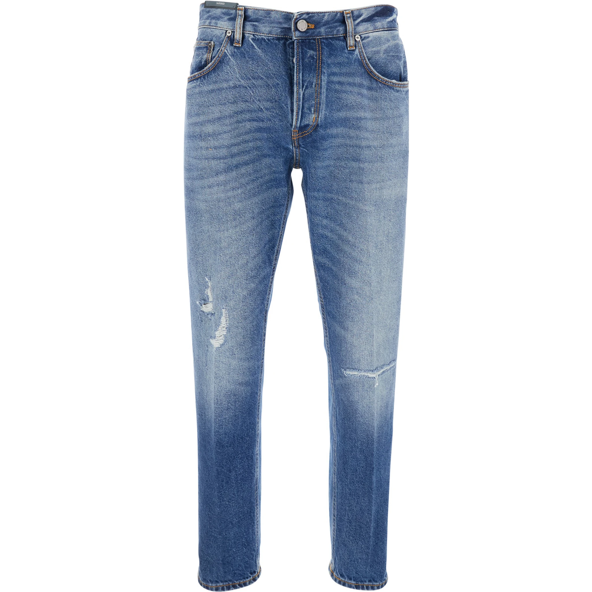 Light-Blue Jeans with Logo Patch on the Rear and Belt Loops in Denim Man