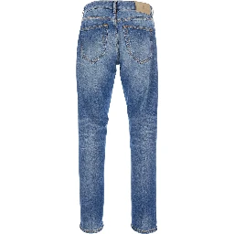 Light-Blue Jeans with Logo Patch on the Rear and Belt Loops in Denim Man