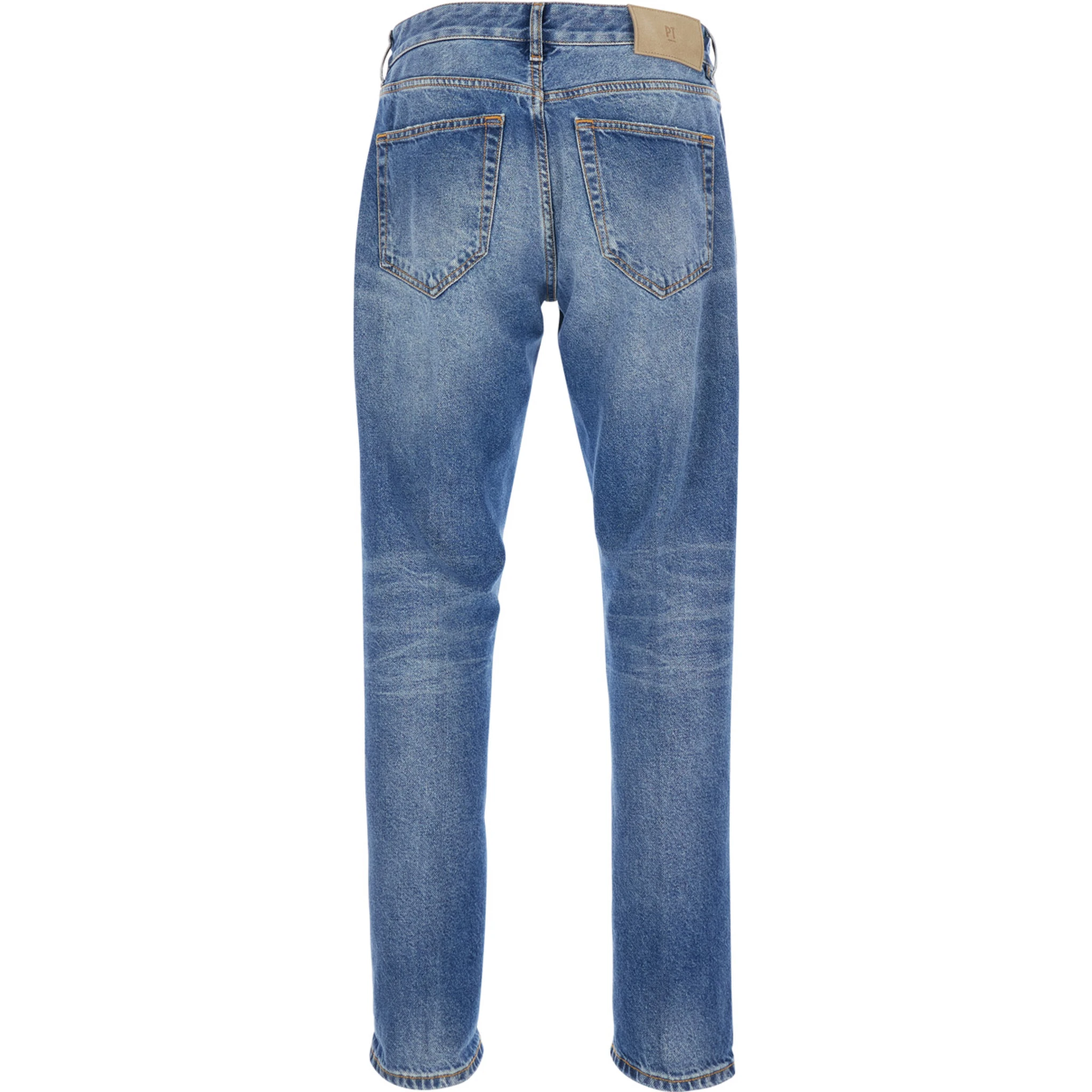 Light-Blue Jeans with Logo Patch on the Rear and Belt Loops in Denim Man