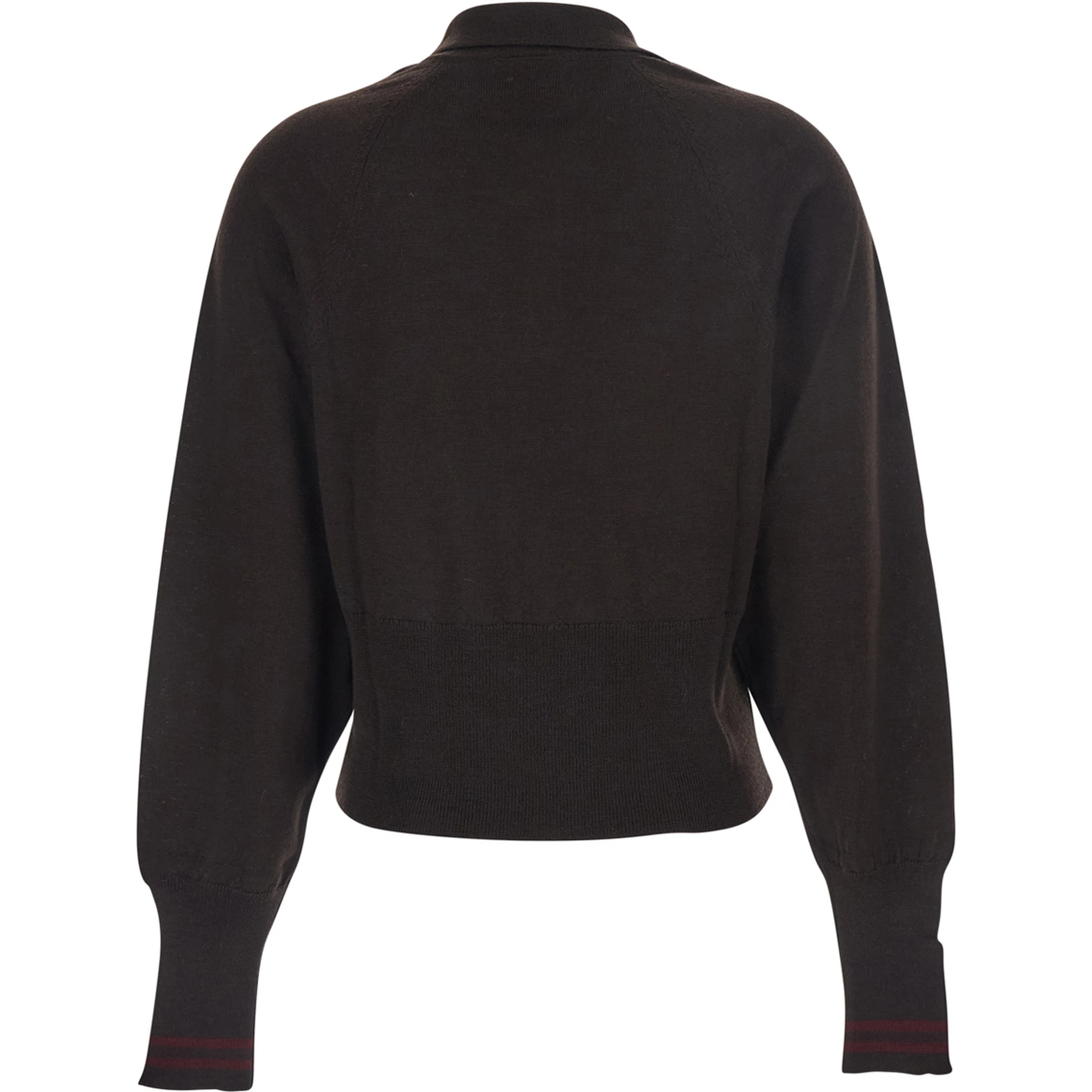 Brown Polo Shirt with Wide Classic Collar and Long-Sleeve in Wool Woman