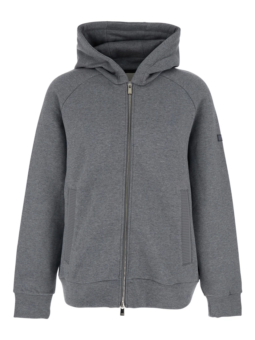 Baccaro Grey Sweatshirt with Hood and Logo Patch on the Sleeve in Cotton Man