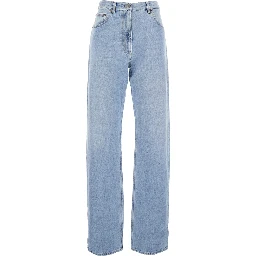 Light Blue Jeans with Belt Loops and Logo Patch on the Rear in Denim Woman