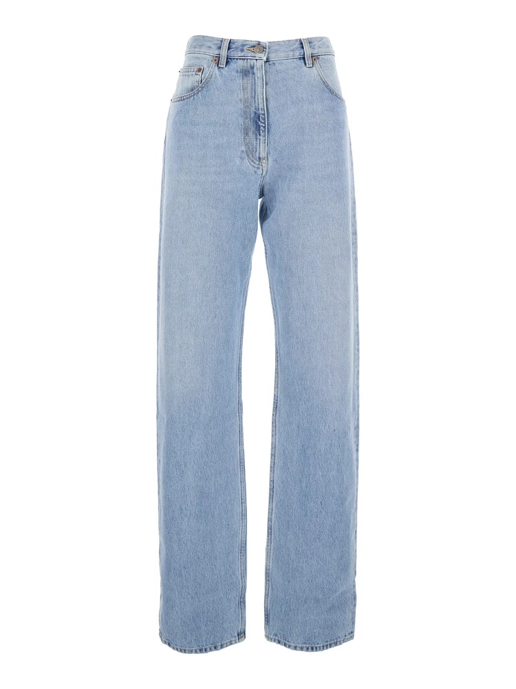 Light Blue Jeans with Belt Loops and Logo Patch on the Rear in Denim Woman