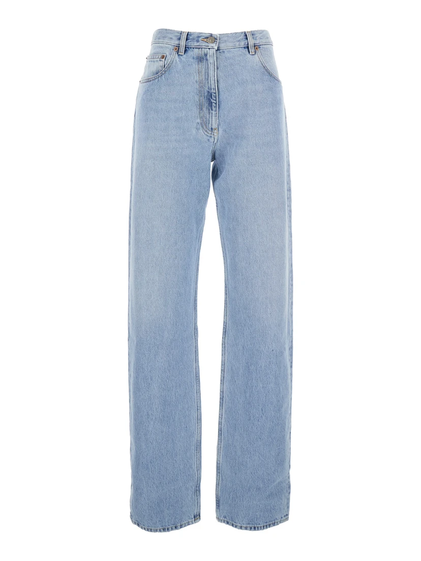 Light Blue Jeans with Belt Loops and Logo Patch on the Rear in Denim Woman