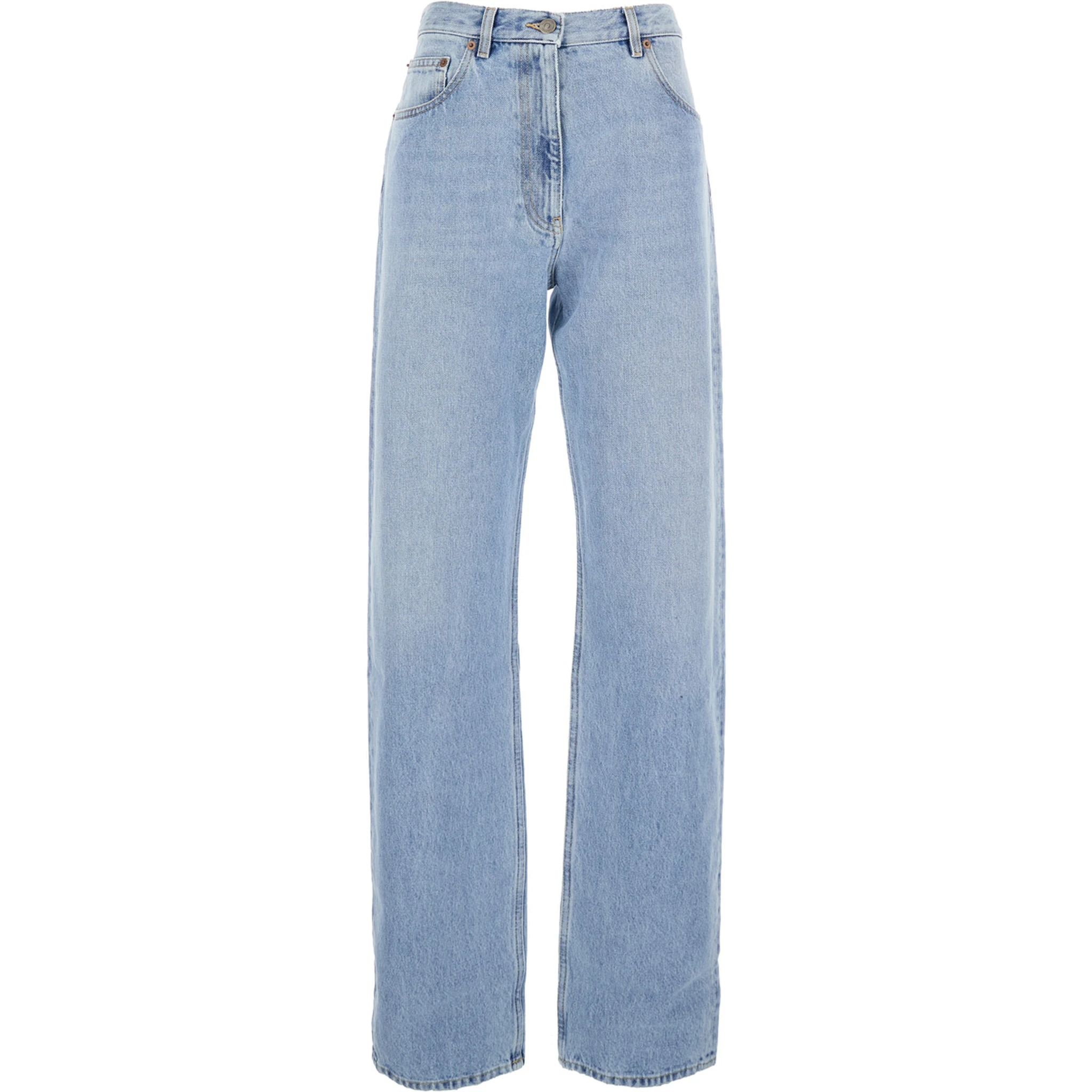 Light Blue Jeans with Belt Loops and Logo Patch on the Rear in Denim Woman
