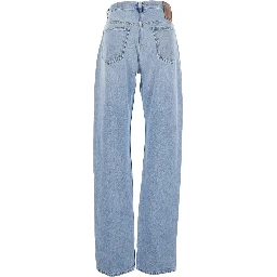 Light Blue Jeans with Belt Loops and Logo Patch on the Rear in Denim Woman