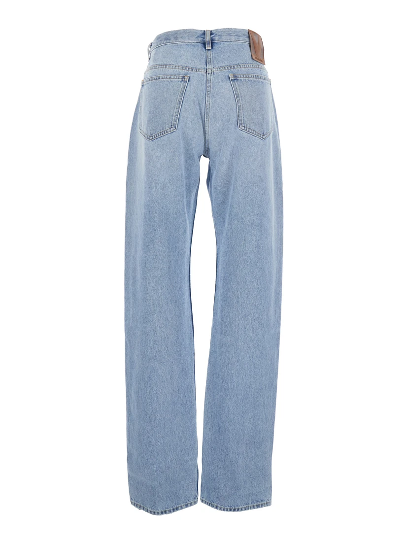Light Blue Jeans with Belt Loops and Logo Patch on the Rear in Denim Woman