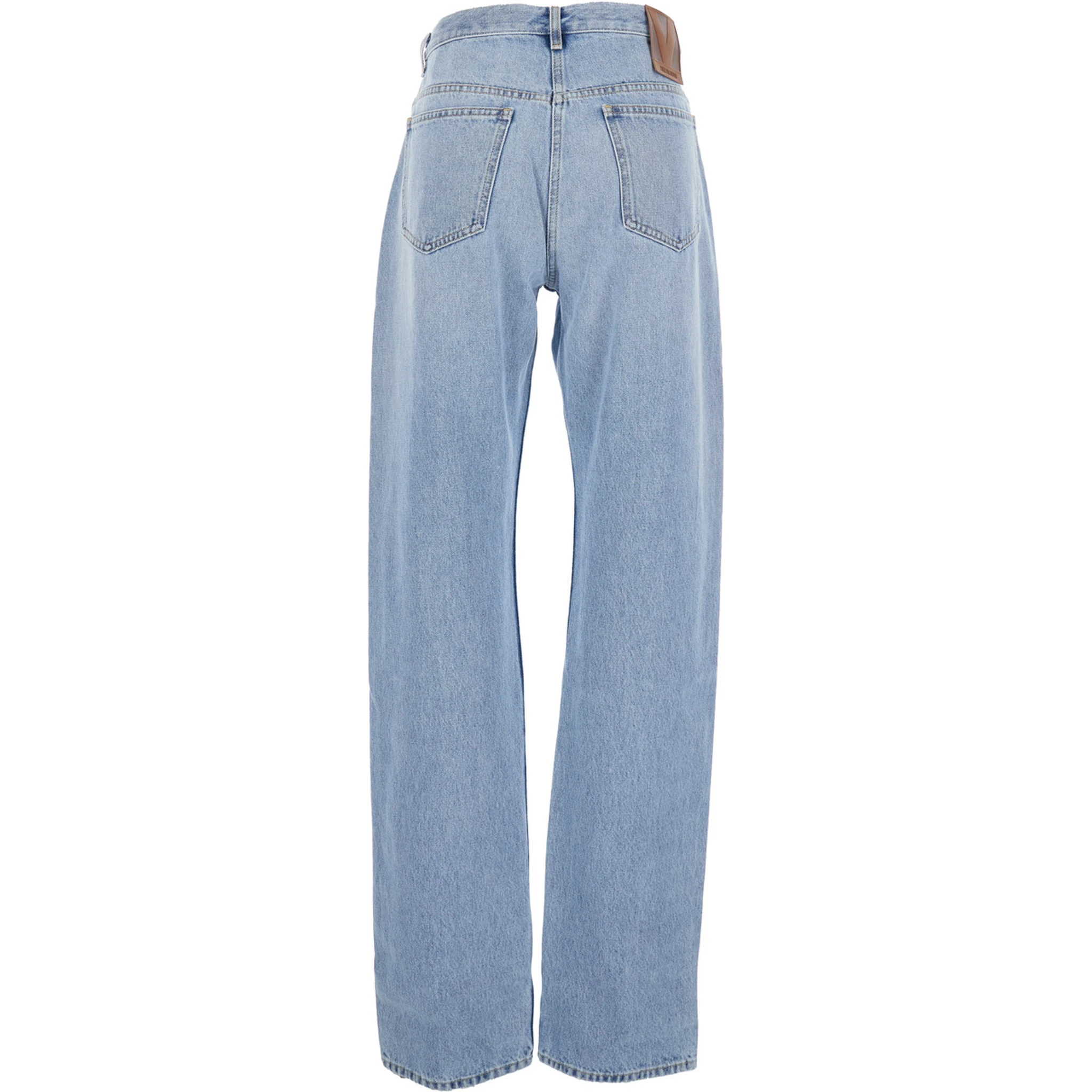 Light Blue Jeans with Belt Loops and Logo Patch on the Rear in Denim Woman