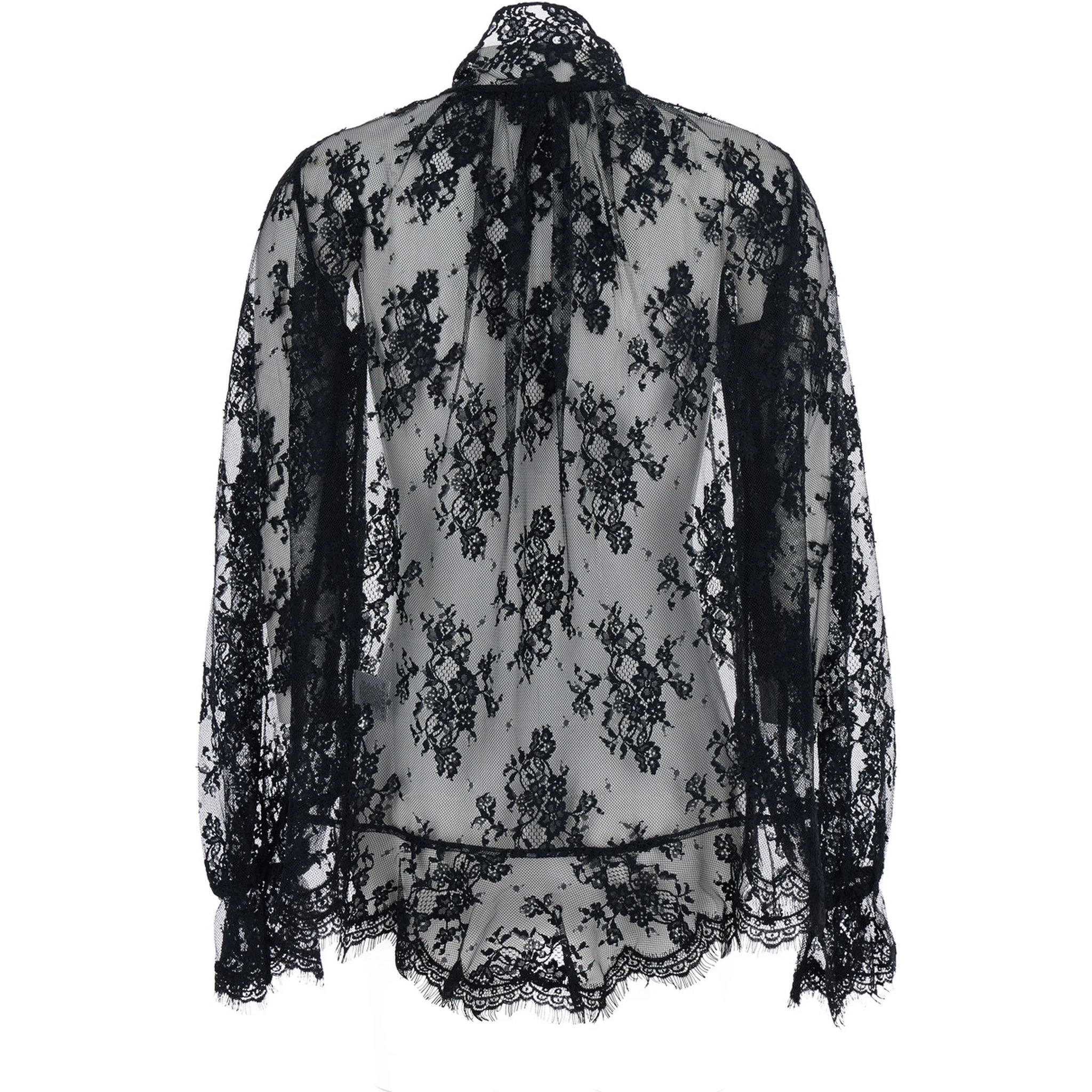 Tamsin Black Blouse with Maxi Bow on the Front and All-Over Lace Embroidery in Tech Fabric Woman