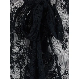 Tamsin Black Blouse with Maxi Bow on the Front and All-Over Lace Embroidery in Tech Fabric Woman