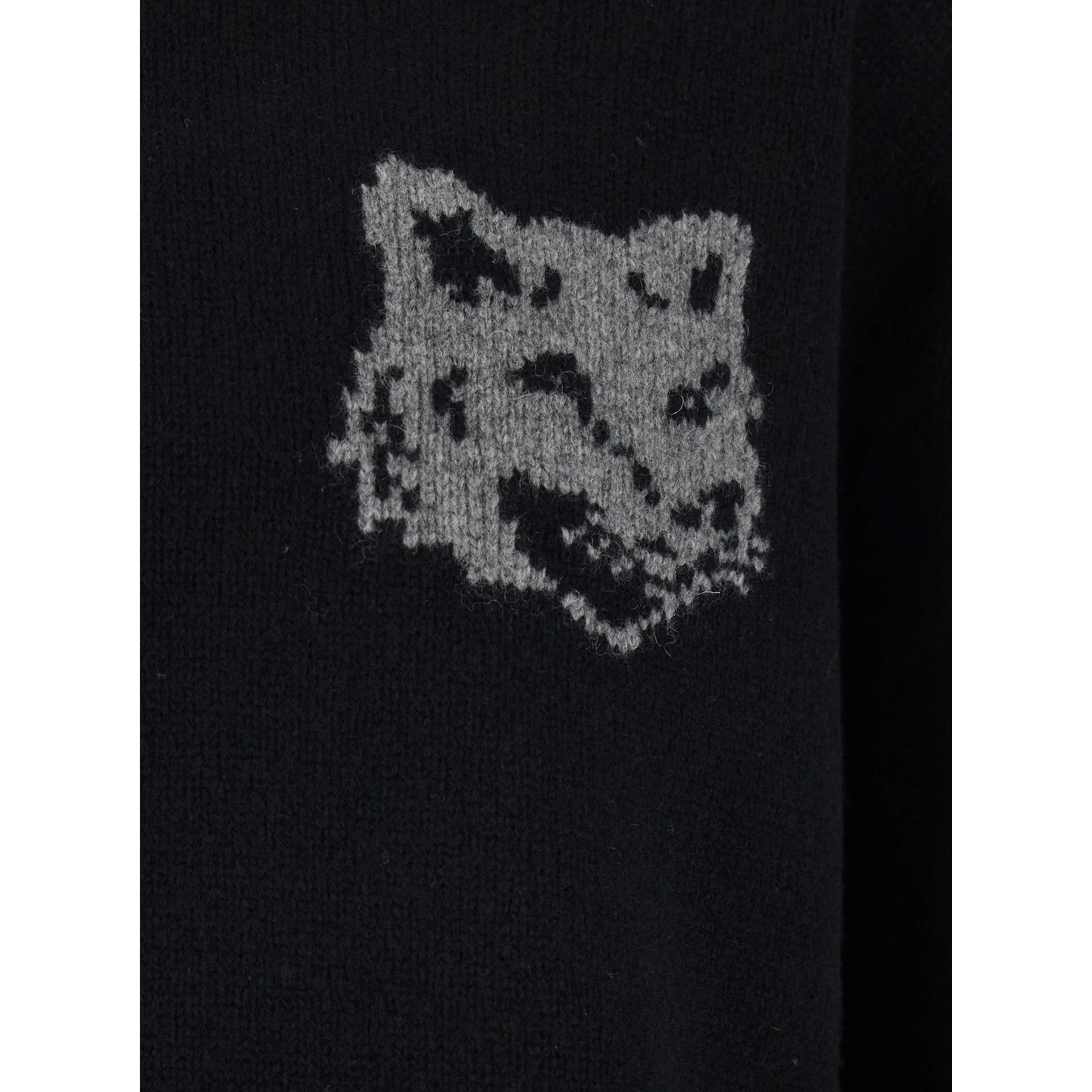 Black Crewneck Sweater with Dropped Shoulders and Logo Embroidery on the Front in Wool Man