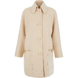 Beige Jacket with Pointed Collar and VLogo Plaque on the Pocket in Wool Woman