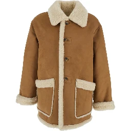 Beige Reversible Shearling Jacket with Classic Collar and Two Front Patch Pockets in Ecofur Man
