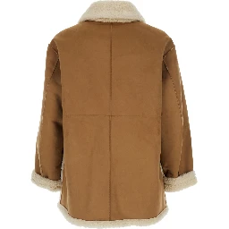 Beige Reversible Shearling Jacket with Classic Collar and Two Front Patch Pockets in Ecofur Man
