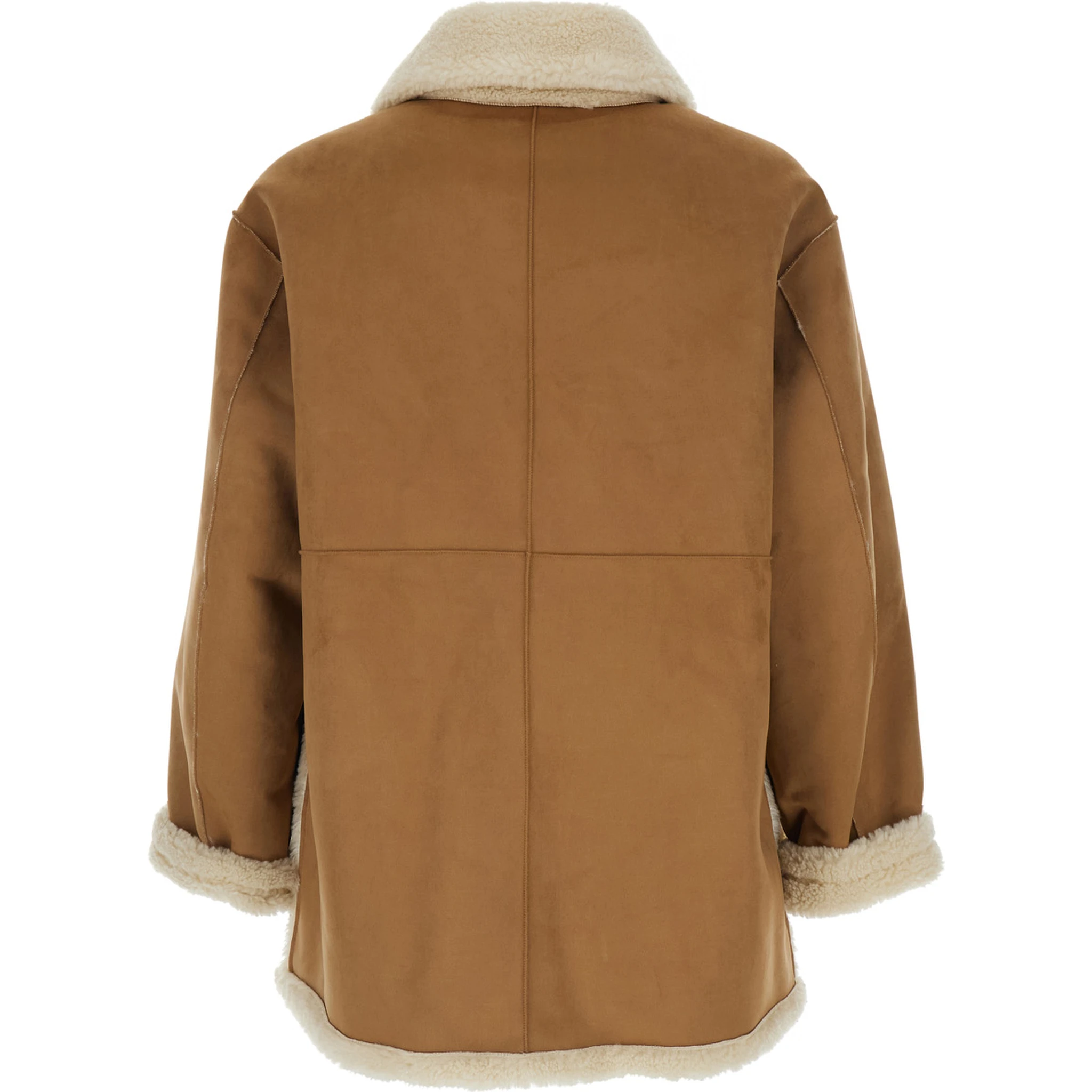 Beige Reversible Shearling Jacket with Classic Collar and Two Front Patch Pockets in Ecofur Man