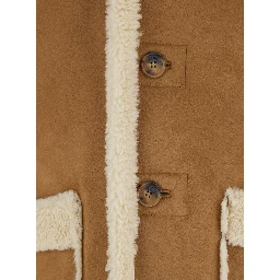 Beige Reversible Shearling Jacket with Classic Collar and Two Front Patch Pockets in Ecofur Man