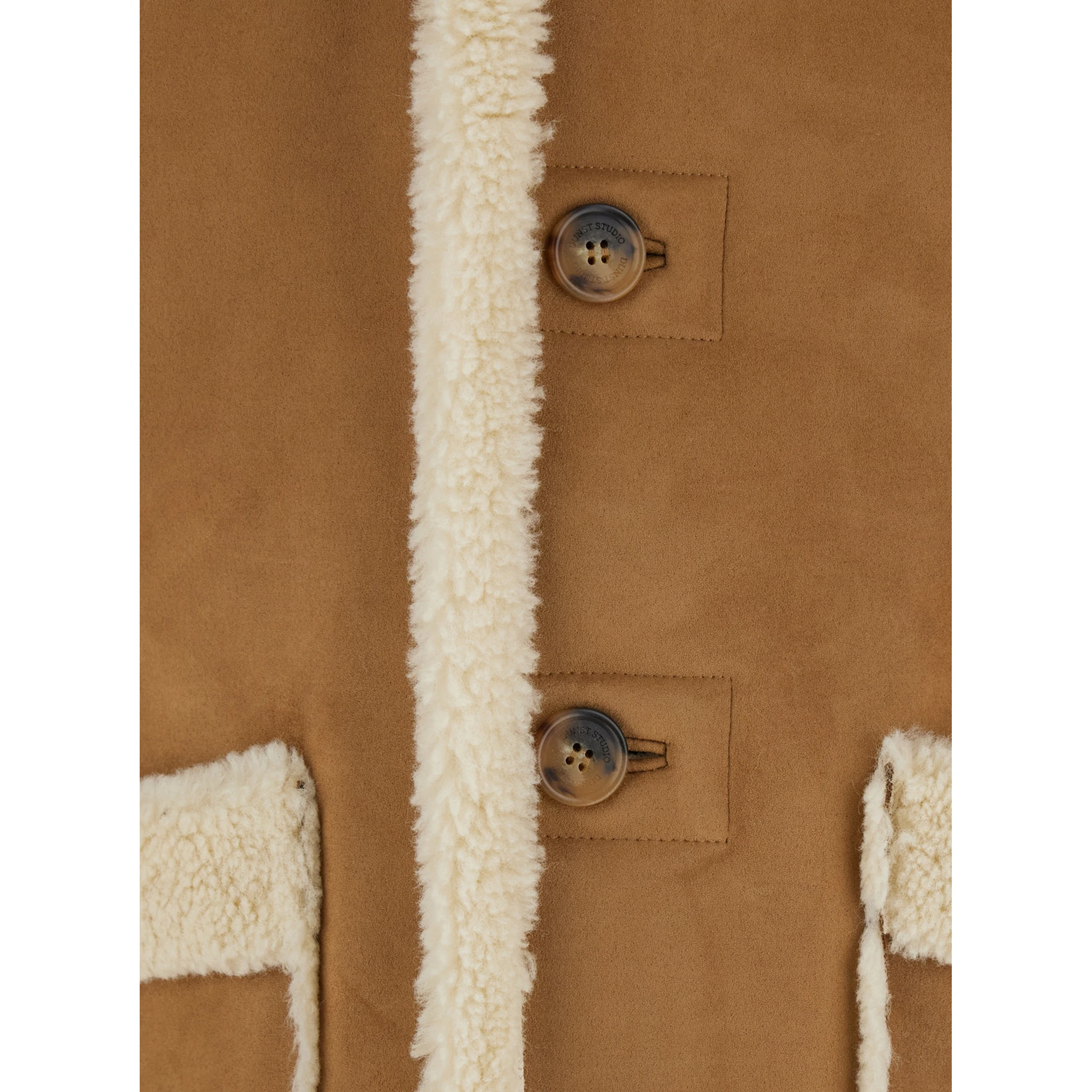 Beige Reversible Shearling Jacket with Classic Collar and Two Front Patch Pockets in Ecofur Man