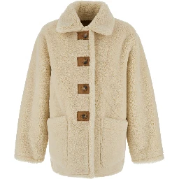 Beige Reversible Shearling Jacket with Classic Collar and Two Front Patch Pockets in Ecofur Man
