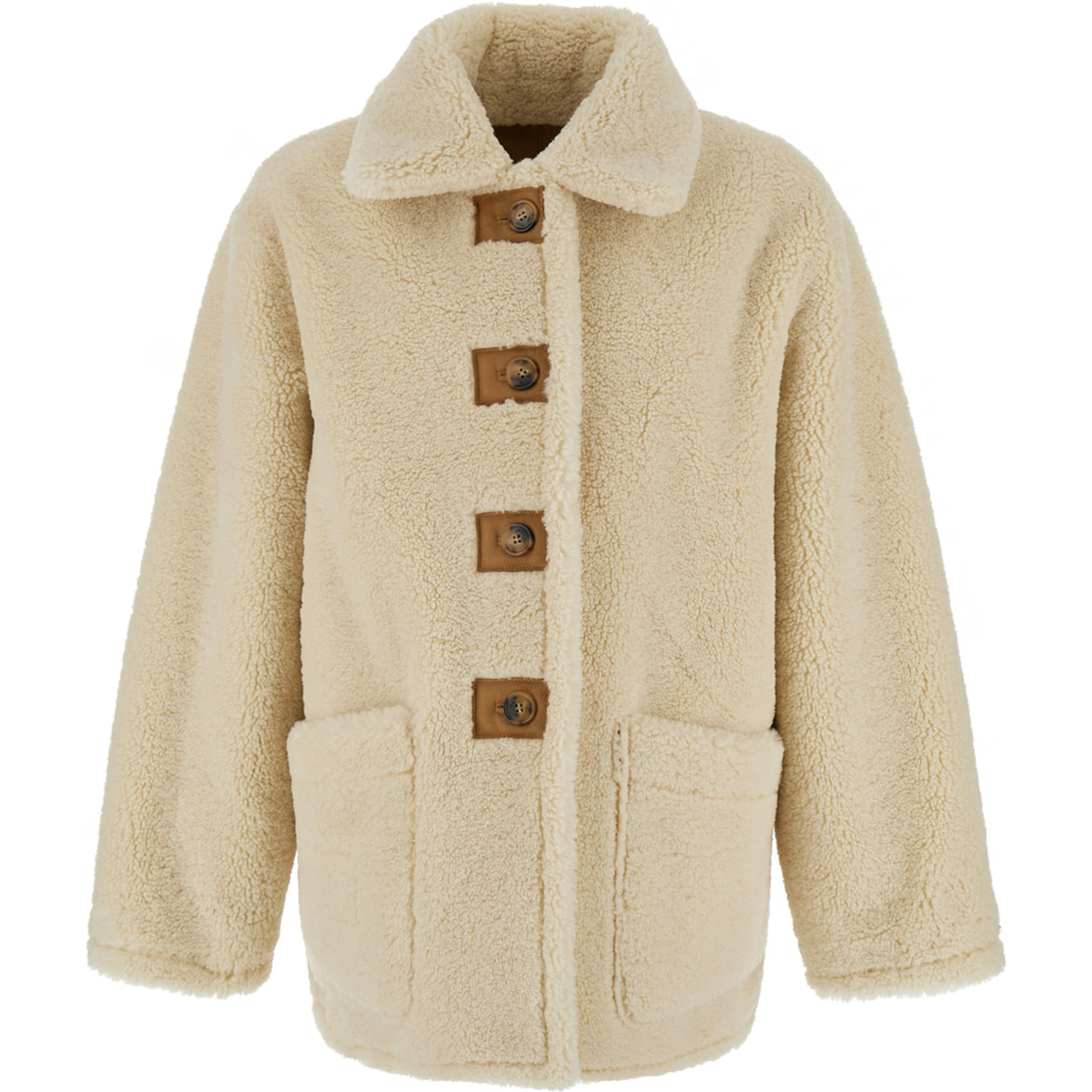 Beige Reversible Shearling Jacket with Classic Collar and Two Front Patch Pockets in Ecofur Man