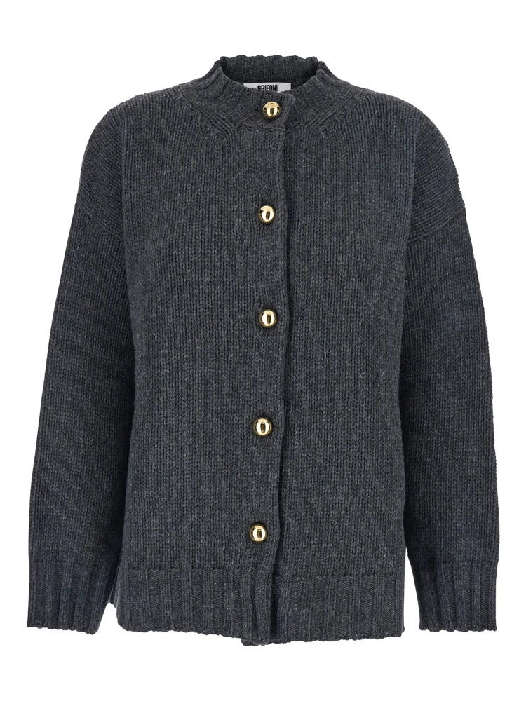 Grey Jacket with Ribbed Trims and Dropped Shoulders in wool Woman