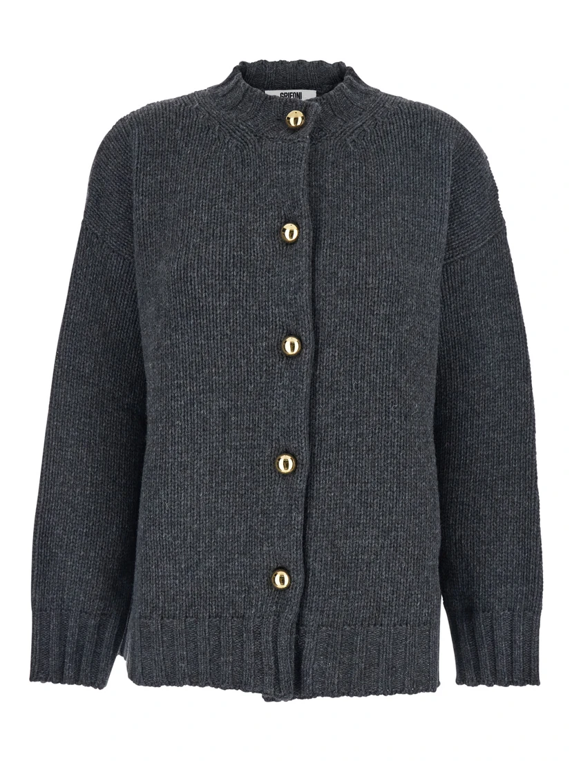 Grey Jacket with Ribbed Trims and Dropped Shoulders in wool Woman